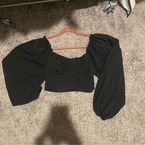 Cropped Balloon Sleeve Blouse